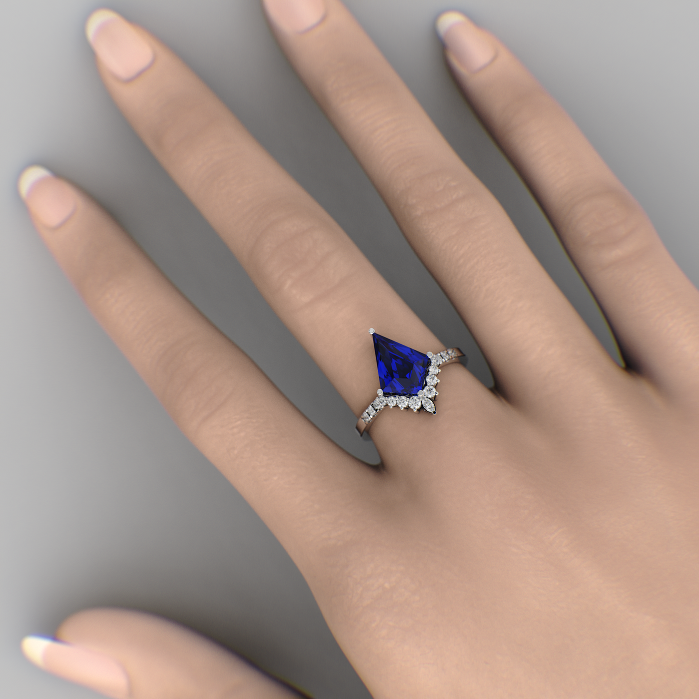 Blue Kite shape Lab Grown Sapphire | Engagement ring | Unique Ring | Kite ring | Valentine Gift for Her