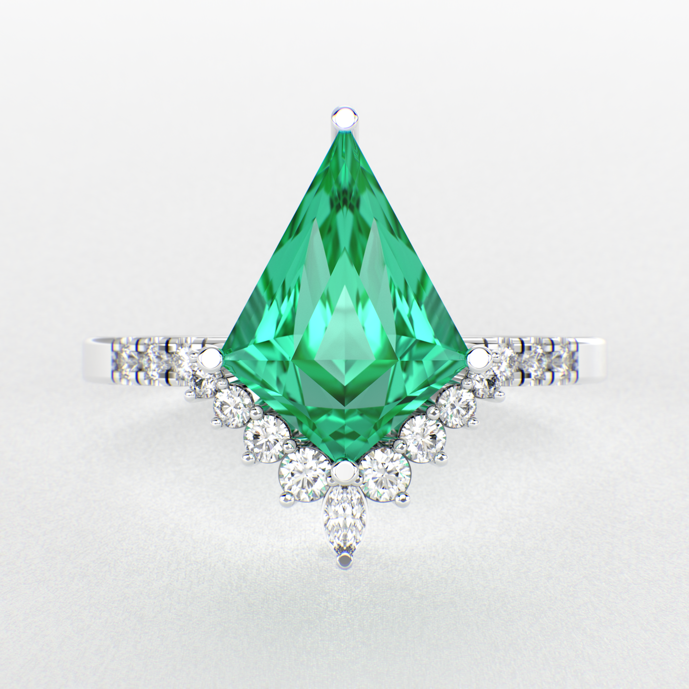 Green Lab Grown Emerald Kite shape | Engagement ring | Unique Ring | Kite ring | Valentine Gift for Her