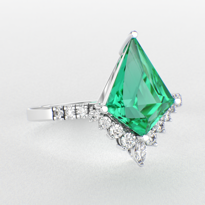 Green Lab Grown Emerald Kite shape | Engagement ring | Unique Ring | Kite ring | Valentine Gift for Her