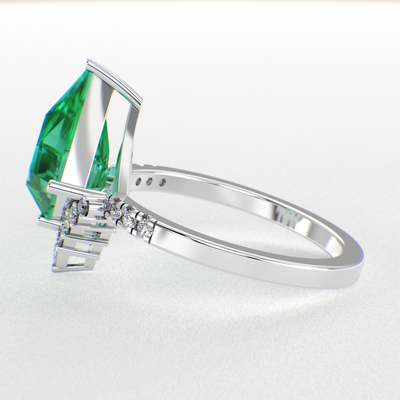 Green Lab Grown Emerald Kite shape | Engagement ring | Unique Ring | Kite ring | Valentine Gift for Her