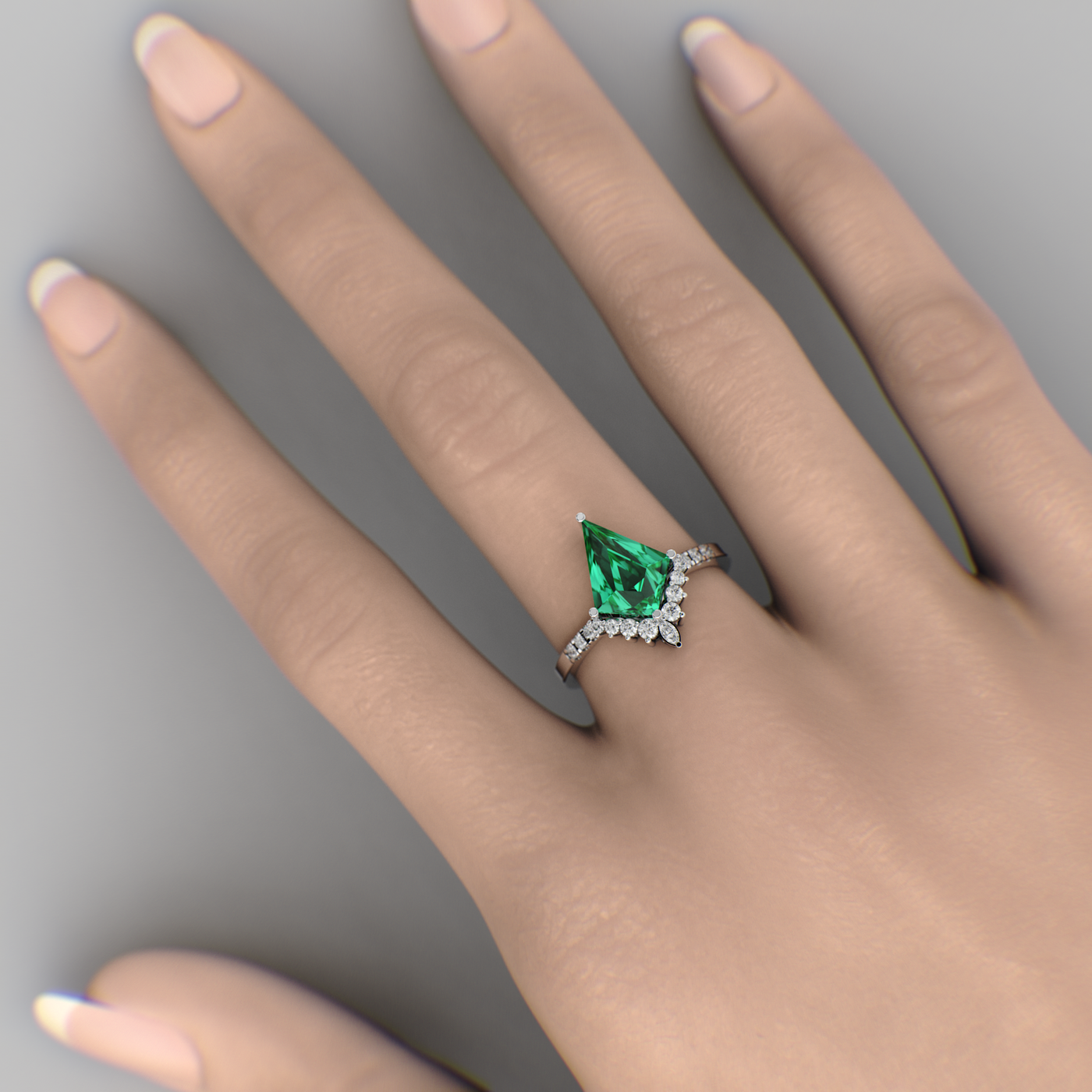 Green Lab Grown Emerald Kite shape | Engagement ring | Unique Ring | Kite ring | Valentine Gift for Her