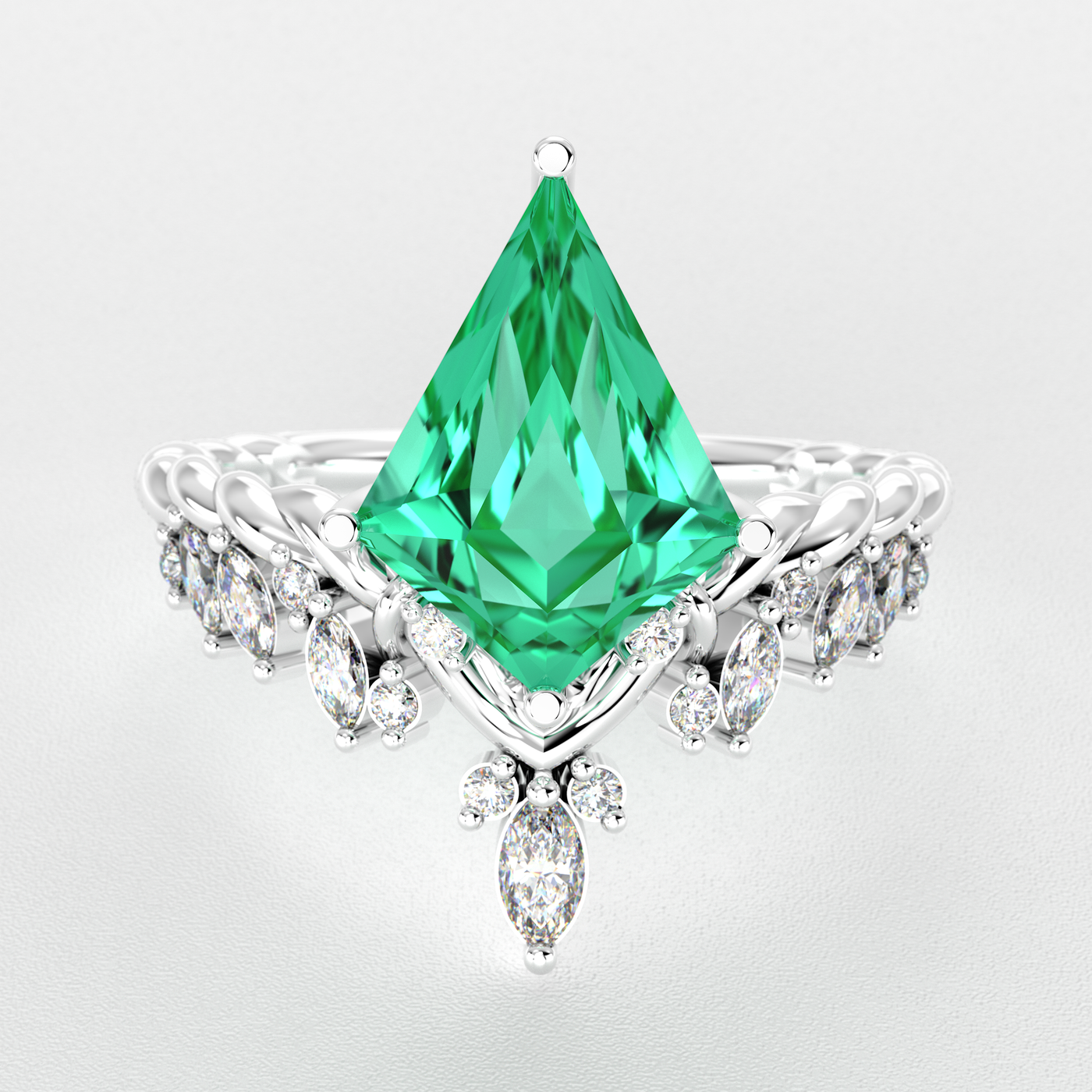 Kite Shape Green Emerald Ring | A Stunning Choice for Engagement or Romance