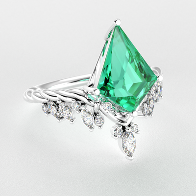 Kite Shape Green Emerald Ring | A Stunning Choice for Engagement or Romance