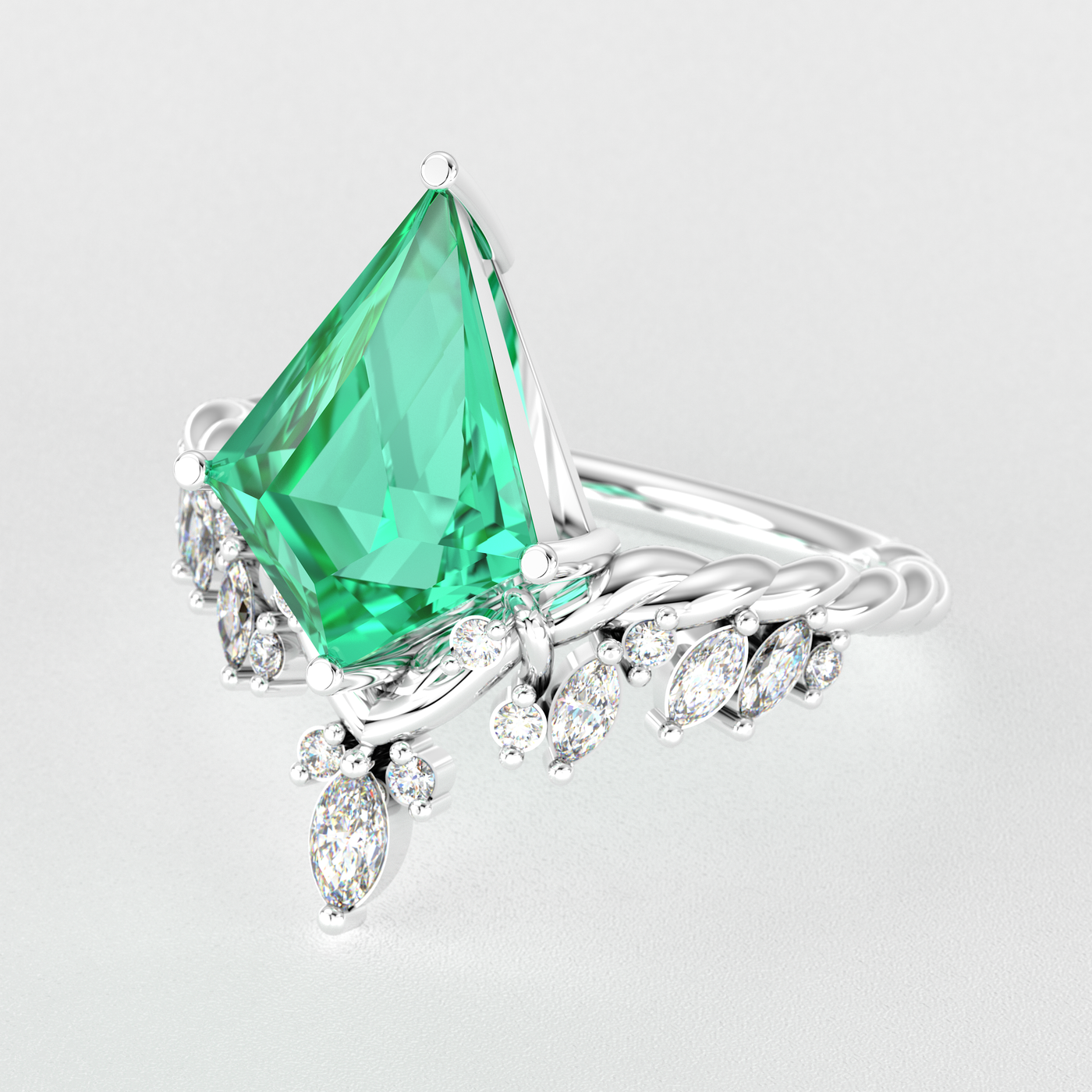 Kite Shape Green Emerald Ring | A Stunning Choice for Engagement or Romance