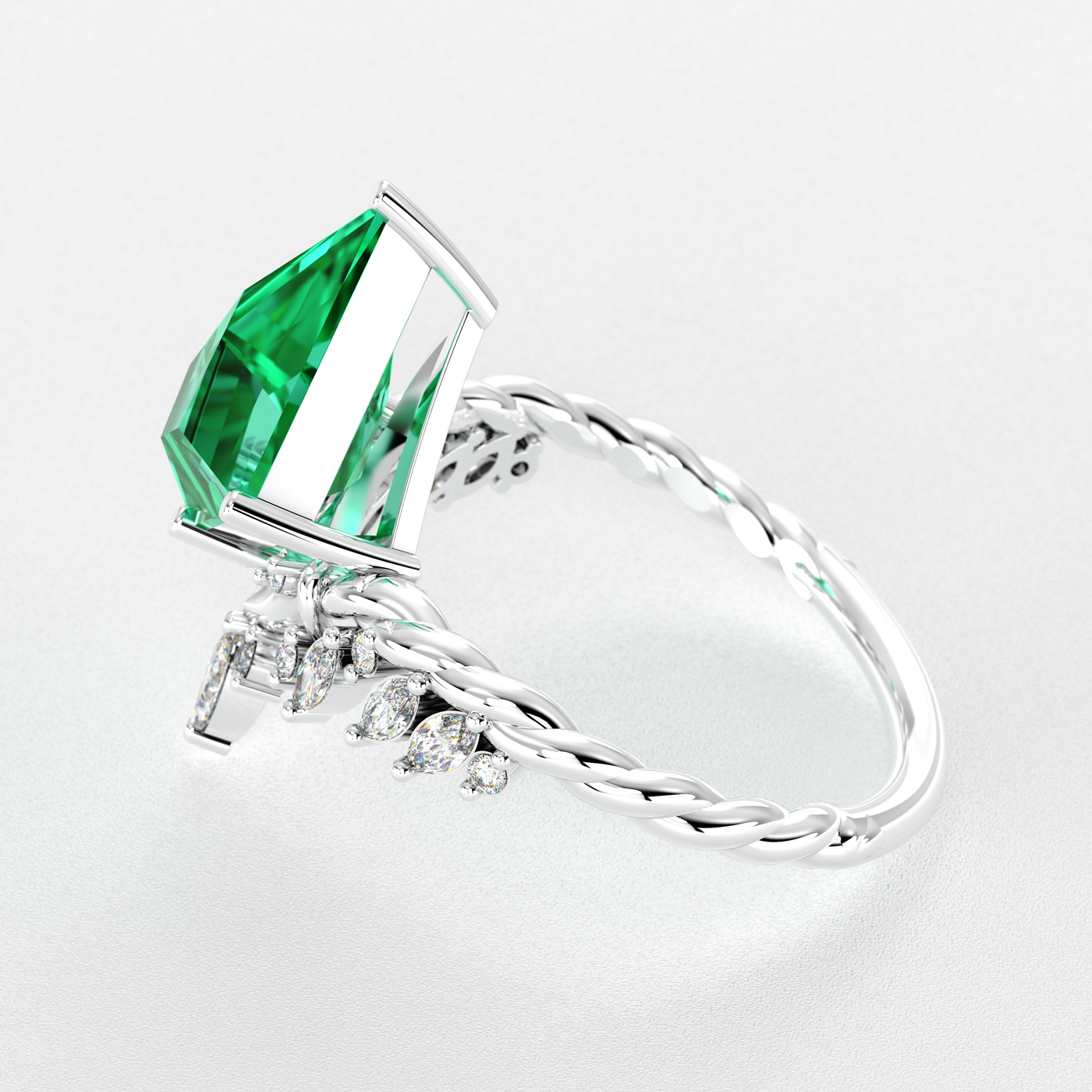 Kite Shape Green Emerald Ring | A Stunning Choice for Engagement or Romance