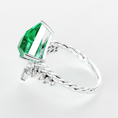 Kite Shape Green Emerald Ring | A Stunning Choice for Engagement or Romance