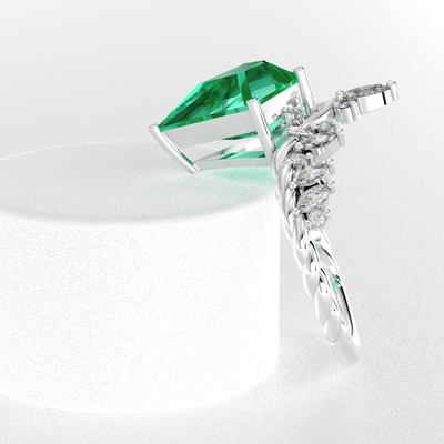 Kite Shape Green Emerald Ring | A Stunning Choice for Engagement or Romance