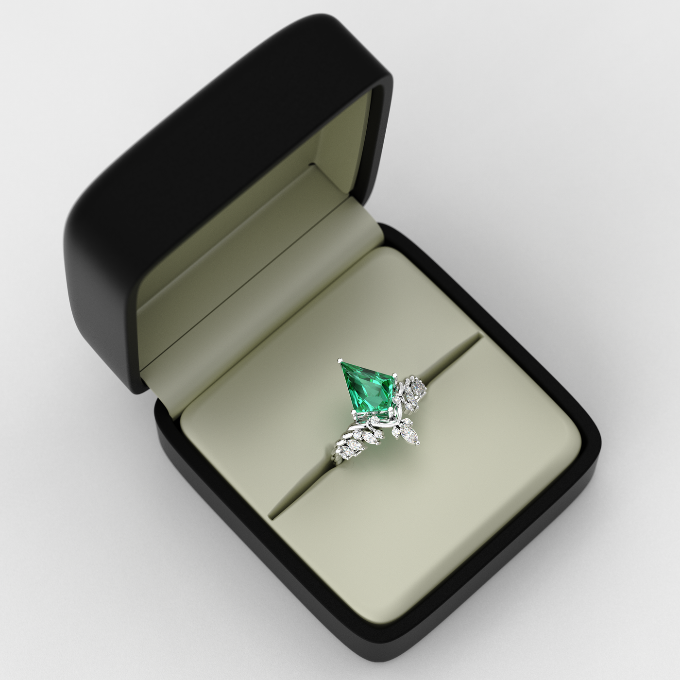 Kite Shape Green Emerald Ring | A Stunning Choice for Engagement or Romance