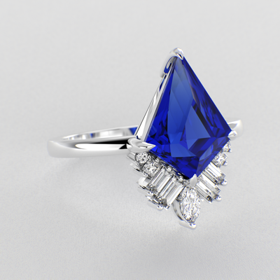 Blue Sapphire Kite Shape Symphony: A Perfect Mix of Princess, Baguette, and Marquise Shapes