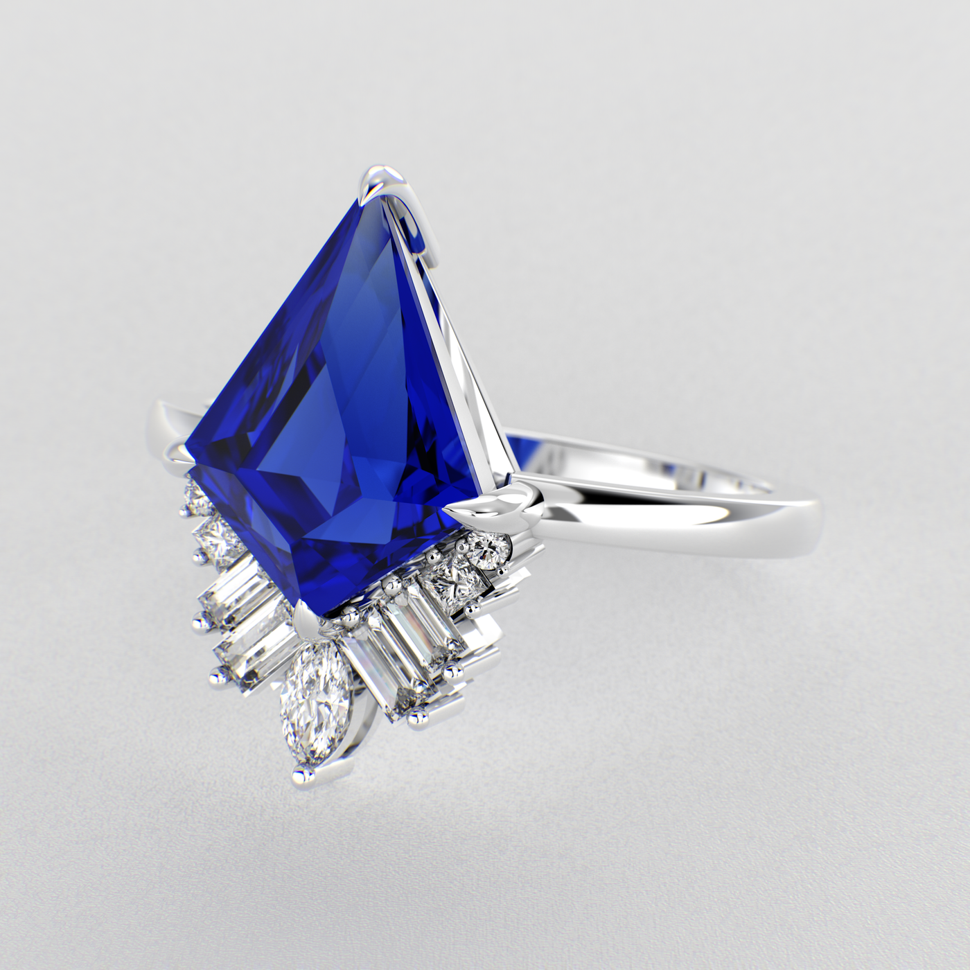 Blue Sapphire Kite Shape Symphony: A Perfect Mix of Princess, Baguette, and Marquise Shapes