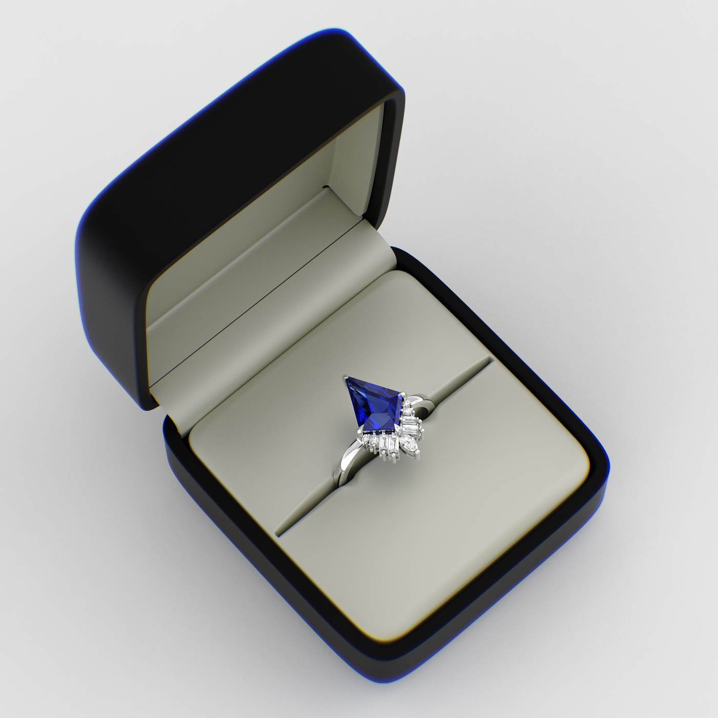 Blue Sapphire Kite Shape Symphony: A Perfect Mix of Princess, Baguette, and Marquise Shapes