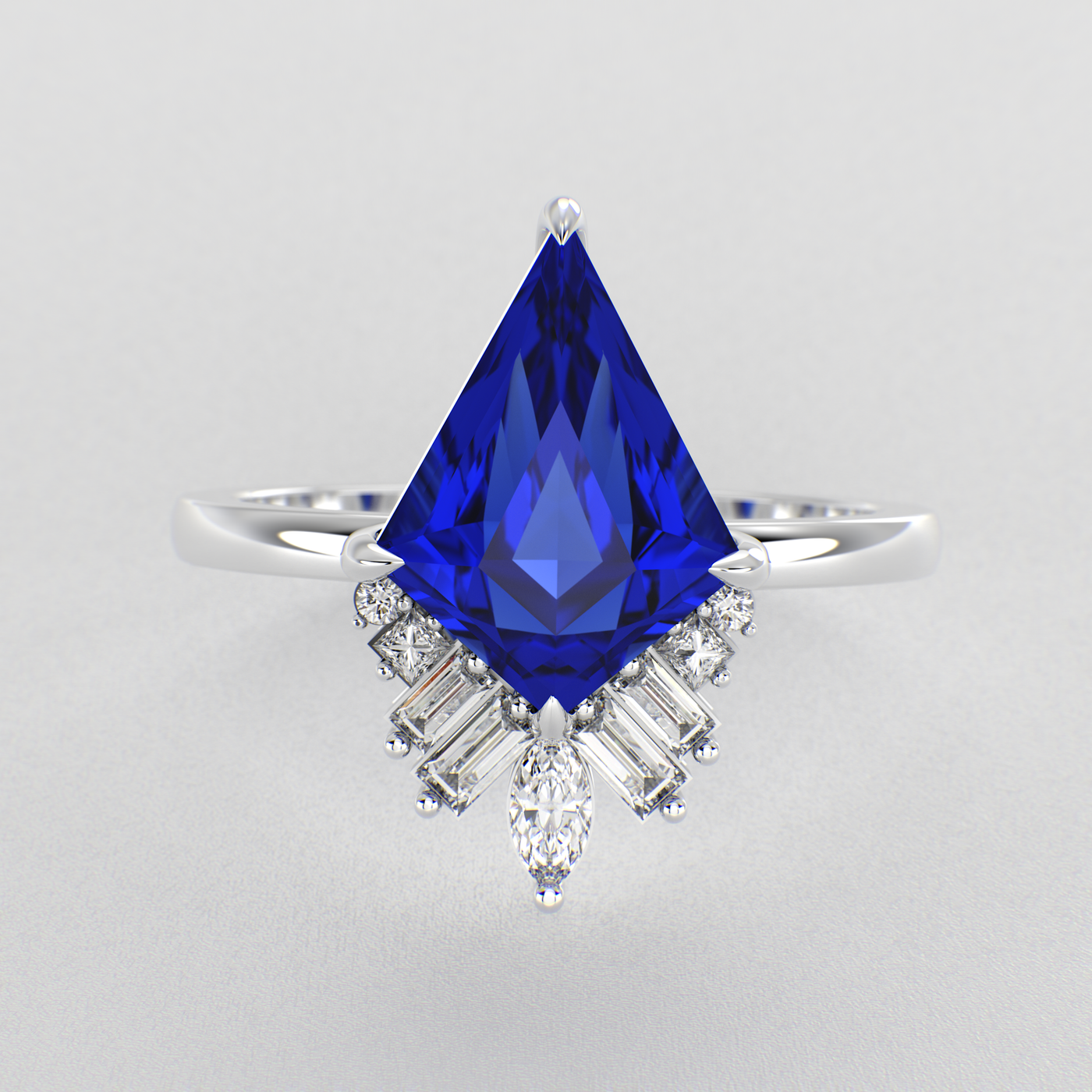 Blue Sapphire Kite Shape Symphony: A Perfect Mix of Princess, Baguette, and Marquise Shapes