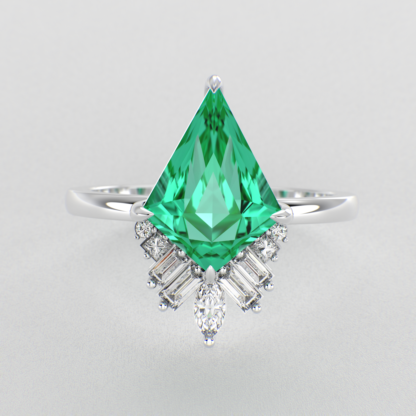 Green Emerald Kite Shape Symphony: A Perfect Mix of Princess, Baguette, and Marquise Shapes