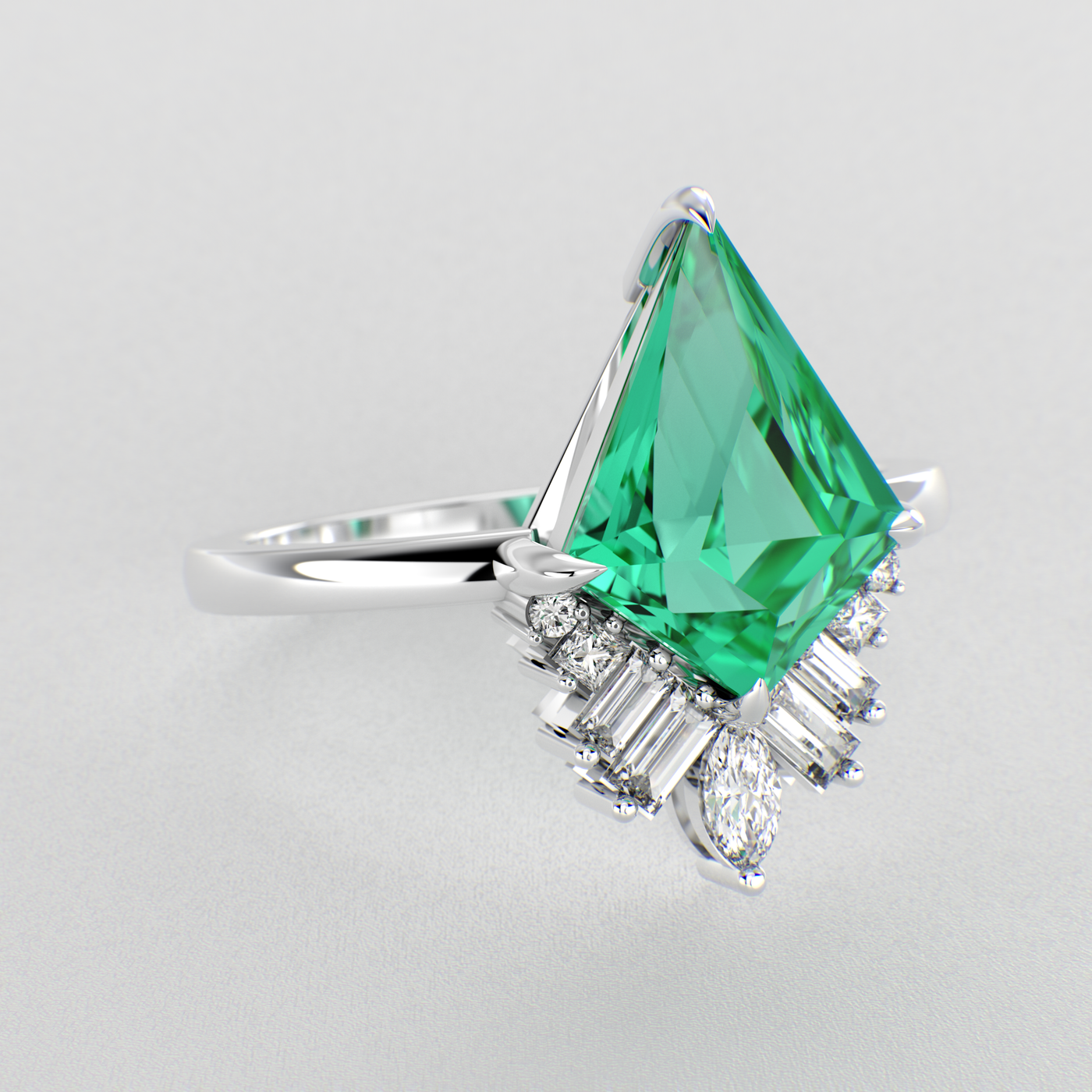 Green Emerald Kite Shape Symphony: A Perfect Mix of Princess, Baguette, and Marquise Shapes