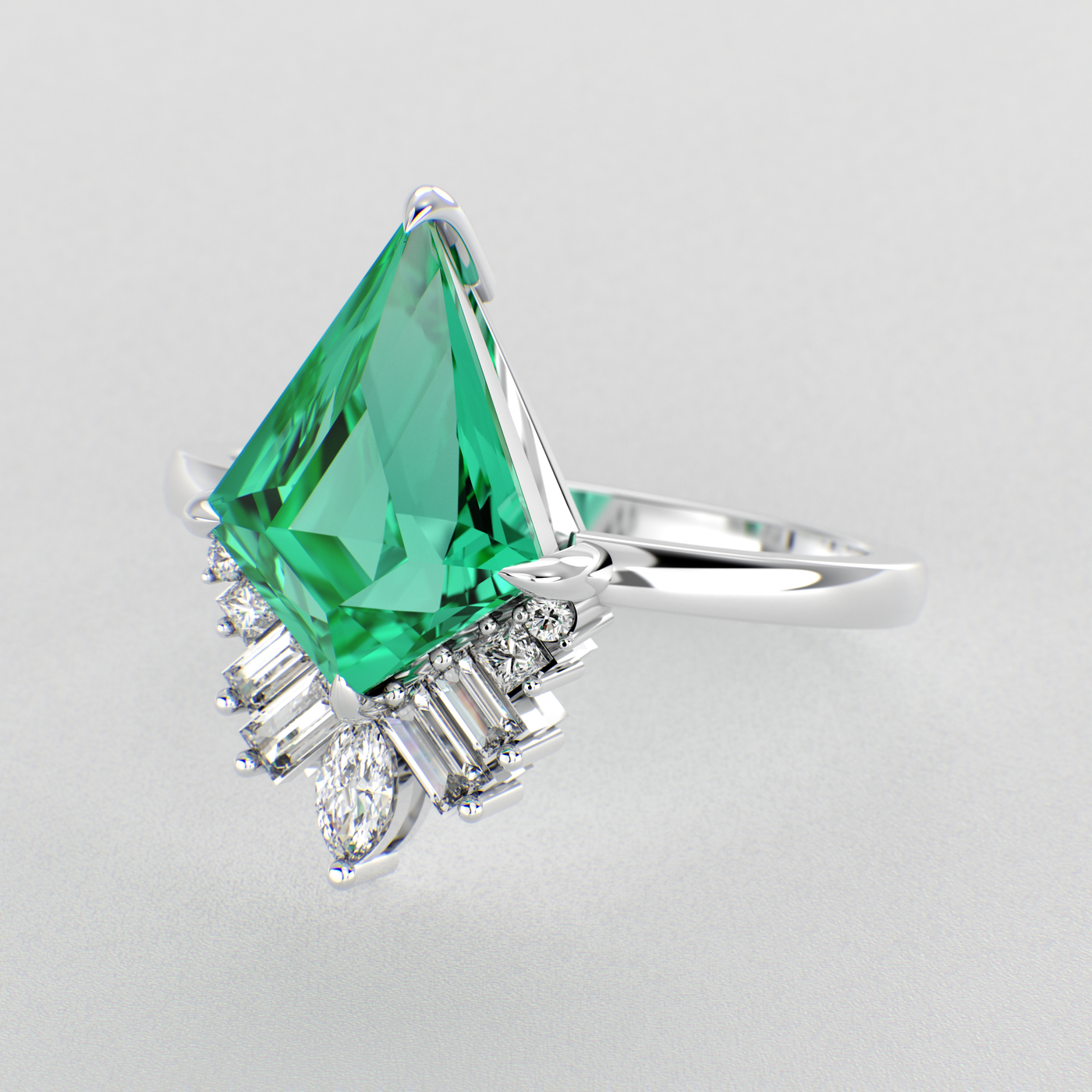 Green Emerald Kite Shape Symphony: A Perfect Mix of Princess, Baguette, and Marquise Shapes