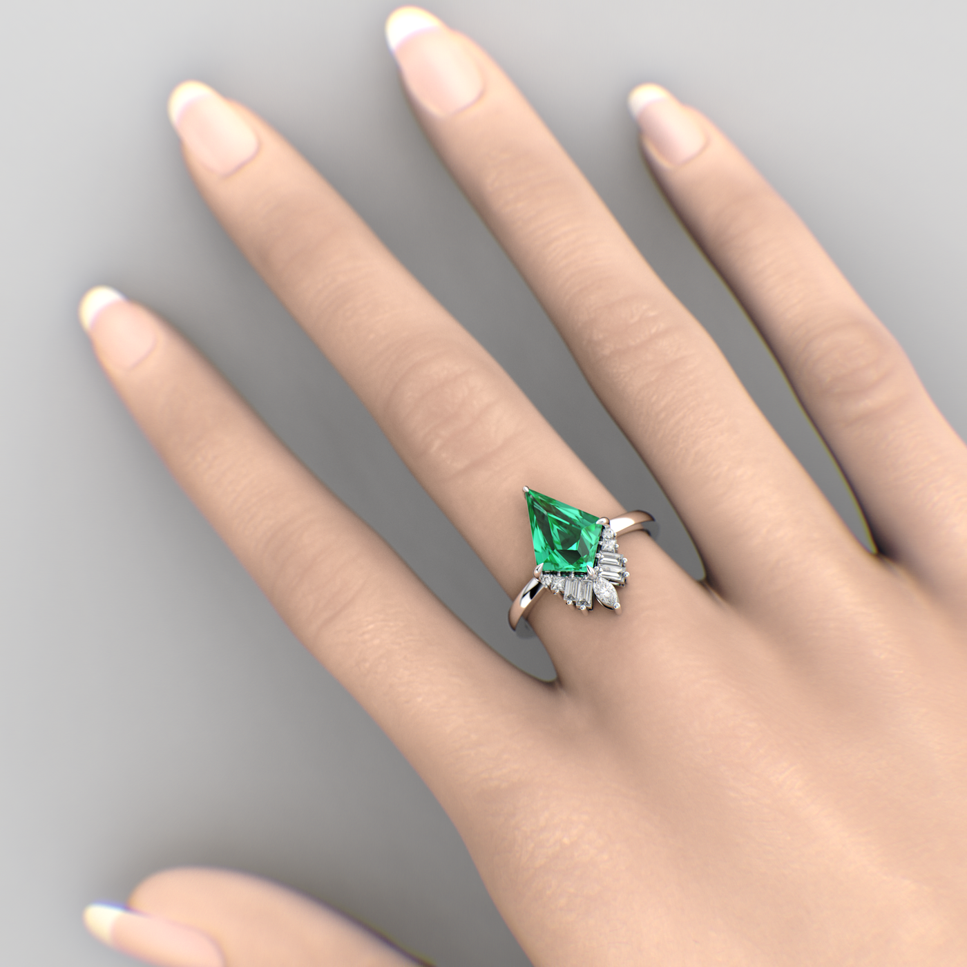 Green Emerald Kite Shape Symphony: A Perfect Mix of Princess, Baguette, and Marquise Shapes