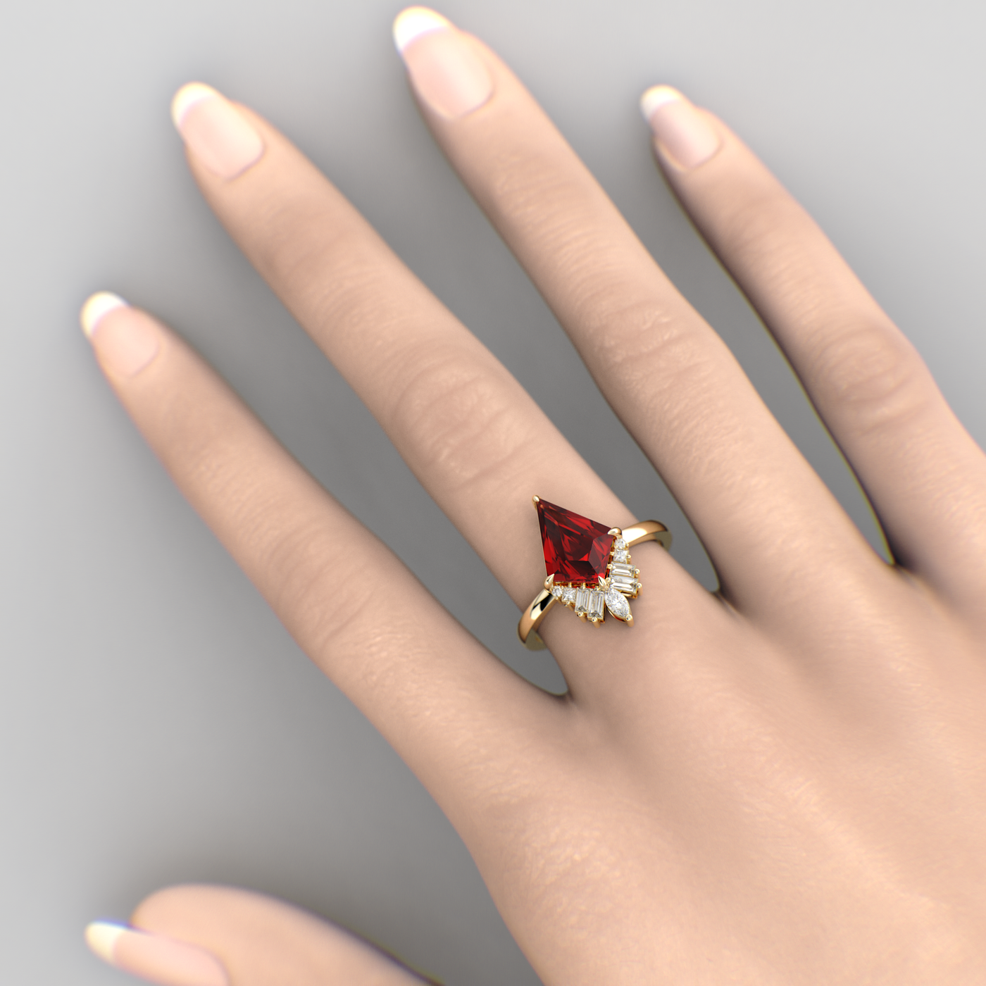 Red Ruby Kite Shape Symphony: A Perfect Mix of Princess, Baguette, and Marquise Shapes