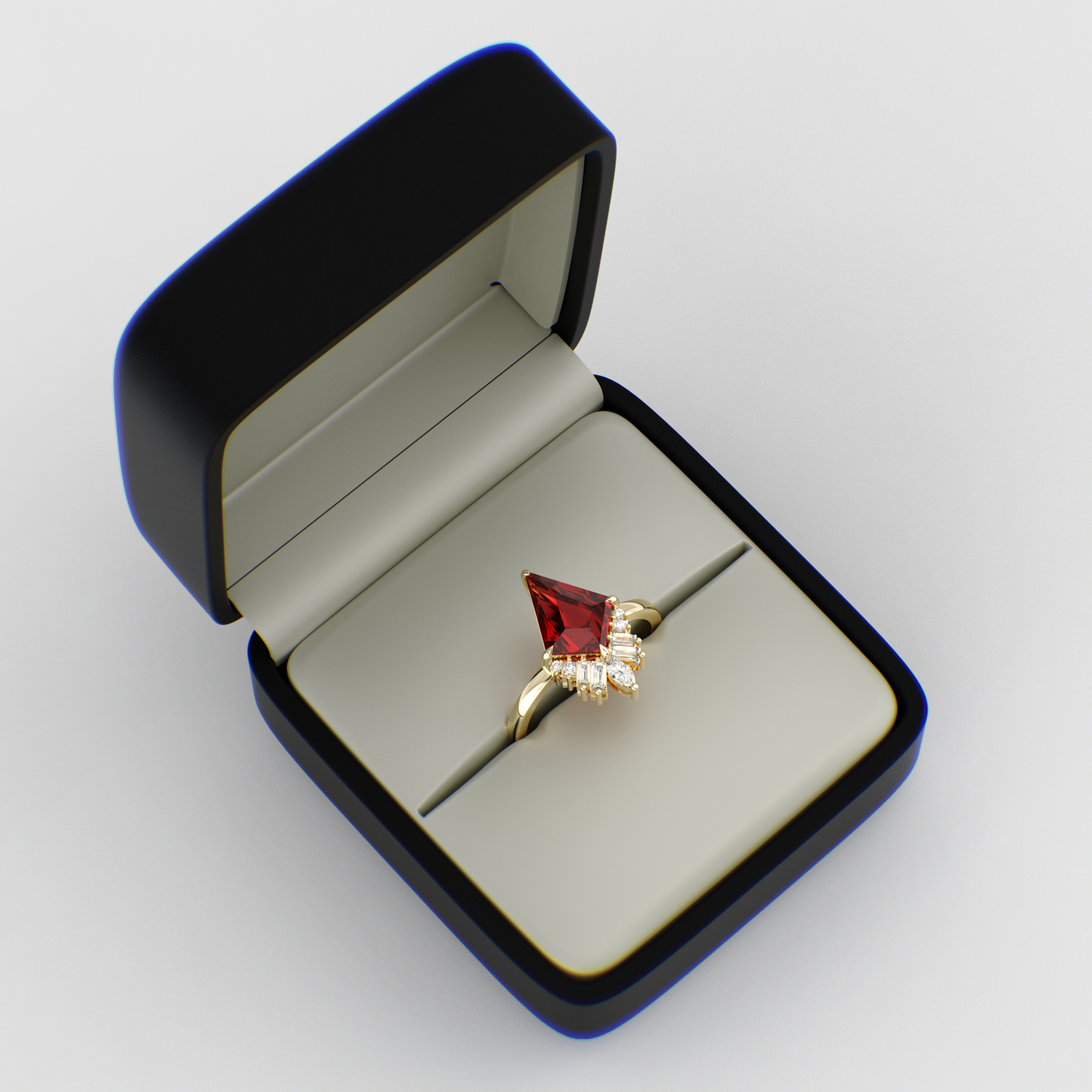 Red Ruby Kite Shape Symphony: A Perfect Mix of Princess, Baguette, and Marquise Shapes