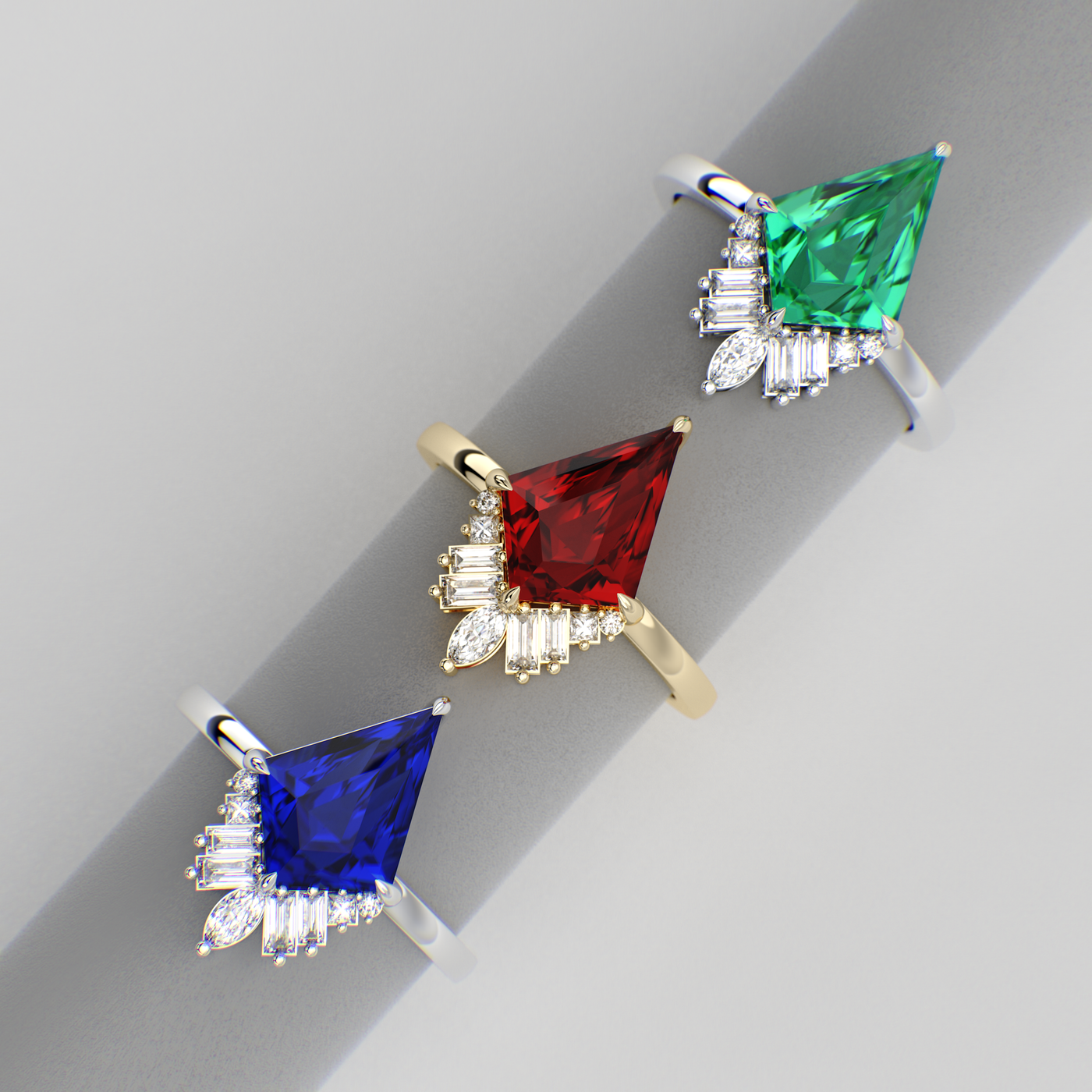 Red Ruby Kite Shape Symphony: A Perfect Mix of Princess, Baguette, and Marquise Shapes