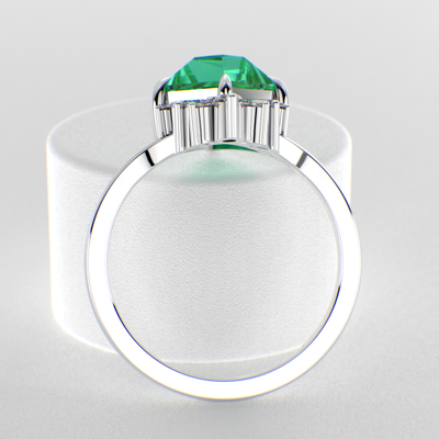 Eternal Love: Green Emerald Kite Shape Ring with a Unique Mix of Round