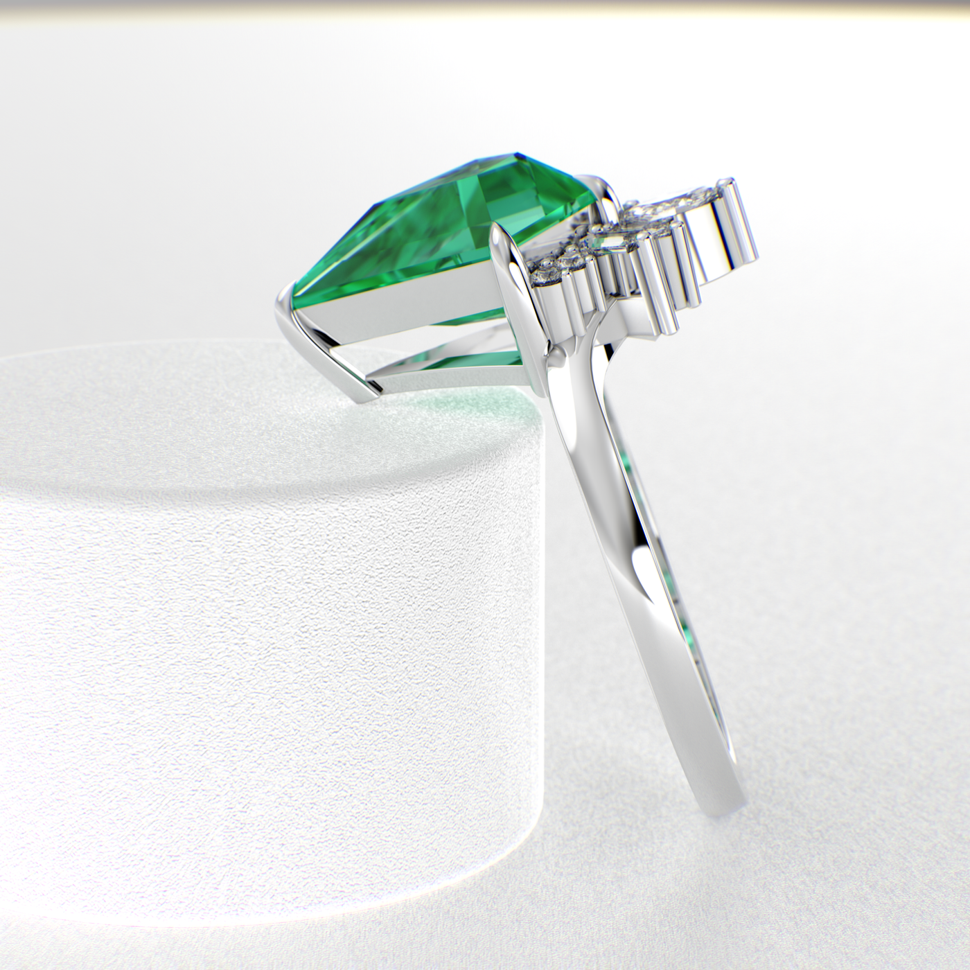 Eternal Love: Green Emerald Kite Shape Ring with a Unique Mix of Round