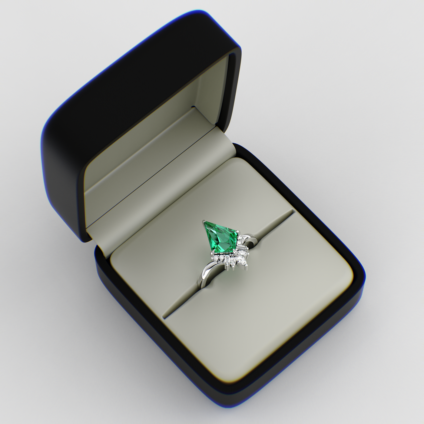 Eternal Love: Green Emerald Kite Shape Ring with a Unique Mix of Round