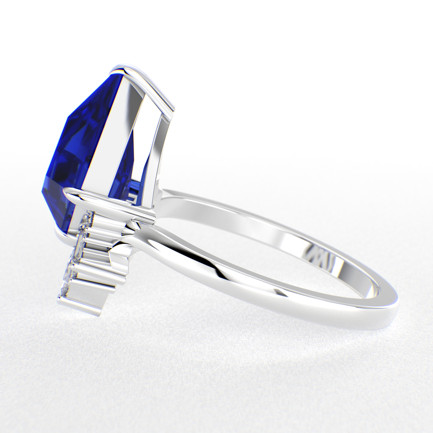 Eternal Love: Blue Sapphire Kite Shape Ring with a Unique Mix of Round, Baguette & Marquise Shapes