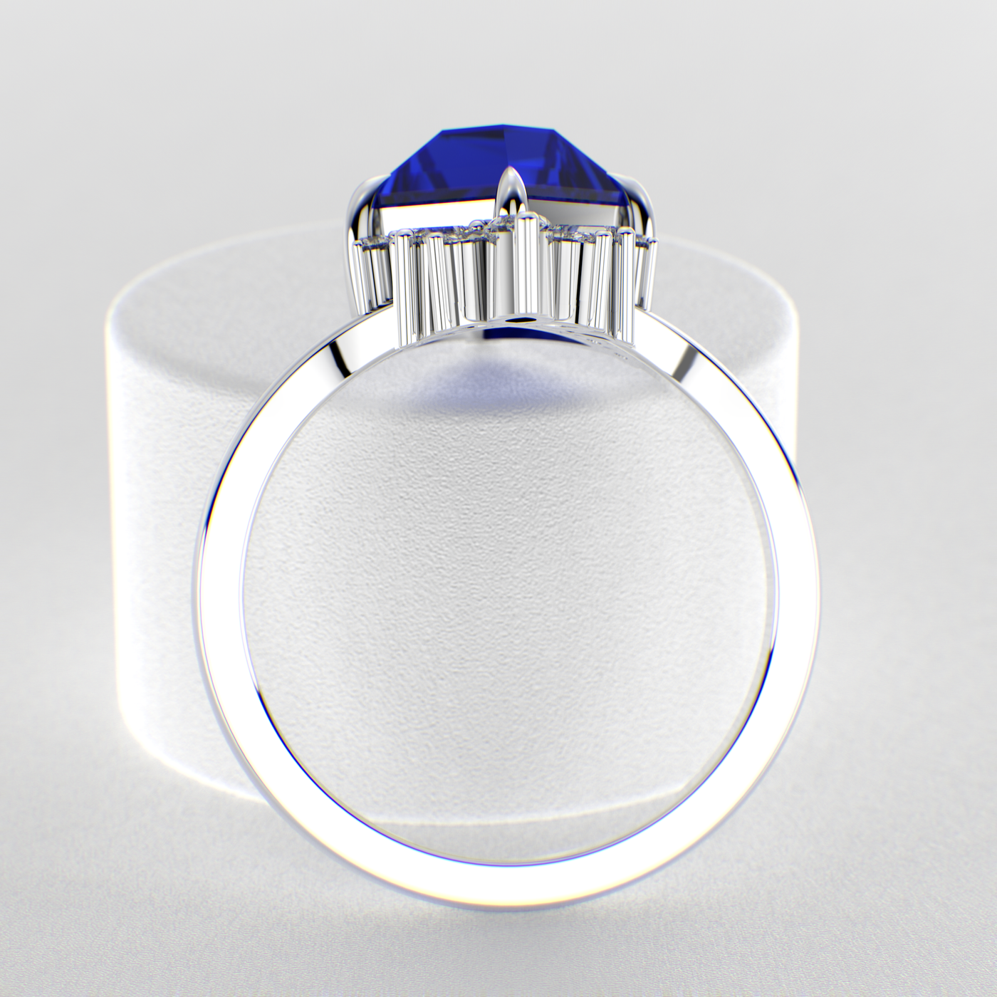 Eternal Love: Blue Sapphire Kite Shape Ring with a Unique Mix of Round, Baguette & Marquise Shapes