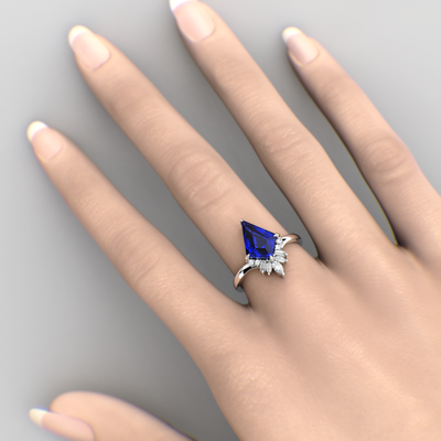 Eternal Love: Blue Sapphire Kite Shape Ring with a Unique Mix of Round, Baguette & Marquise Shapes