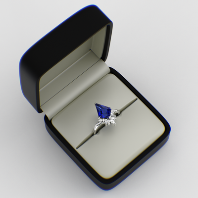 Eternal Love: Blue Sapphire Kite Shape Ring with a Unique Mix of Round, Baguette & Marquise Shapes