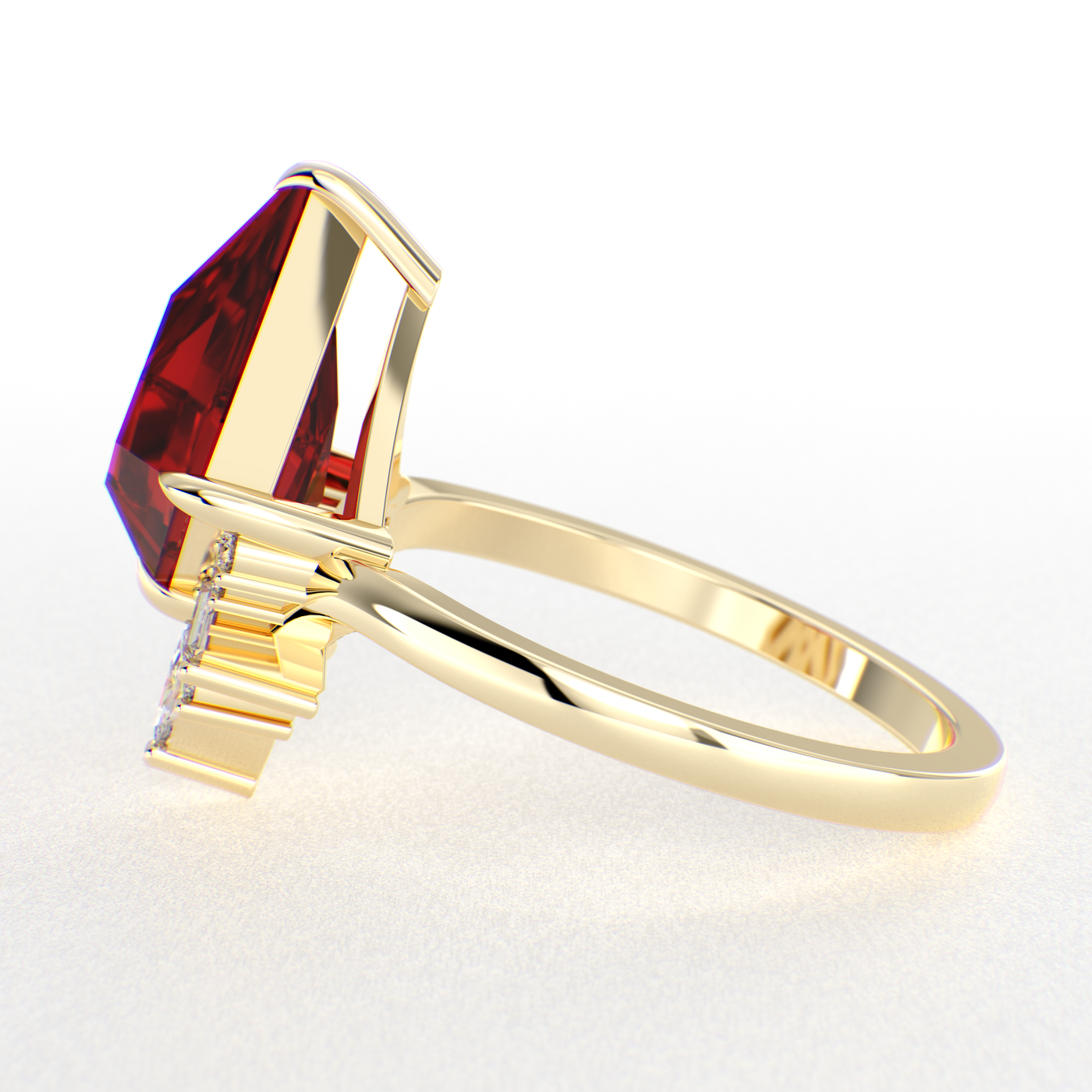 Eternal Love: Red Ruby Kite Shape Ring with a Unique Mix of Round, Baguette & Marquise Shapes