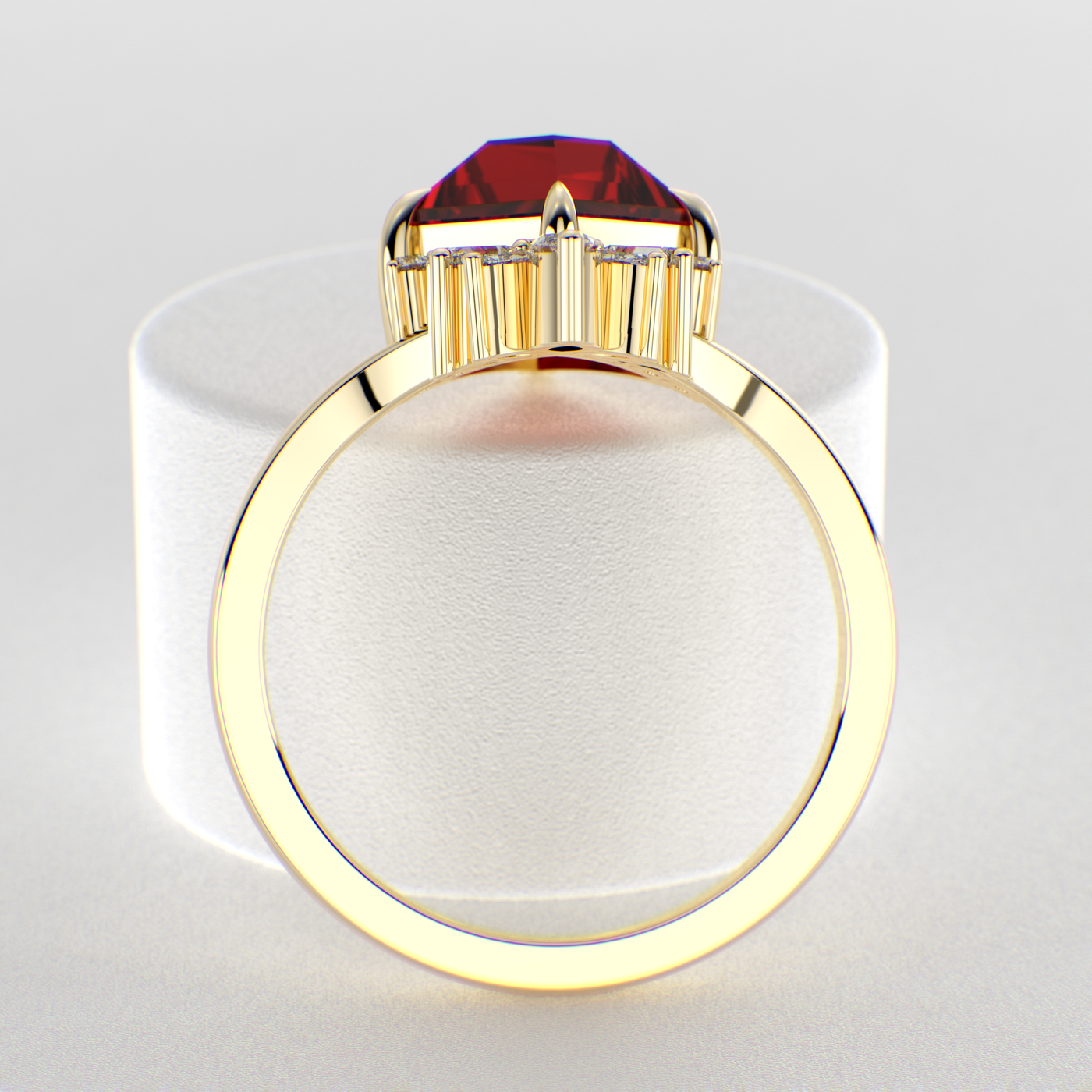 Eternal Love: Red Ruby Kite Shape Ring with a Unique Mix of Round, Baguette & Marquise Shapes