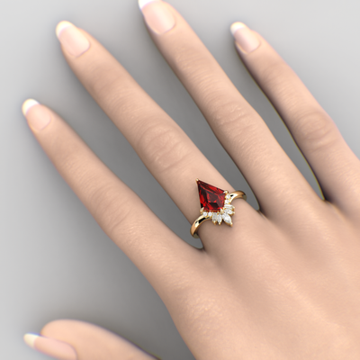 Eternal Love: Red Ruby Kite Shape Ring with a Unique Mix of Round, Baguette & Marquise Shapes