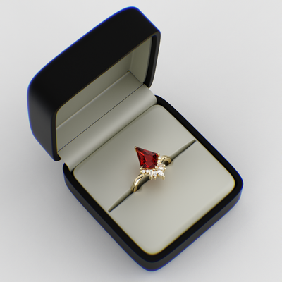 Eternal Love: Red Ruby Kite Shape Ring with a Unique Mix of Round, Baguette & Marquise Shapes