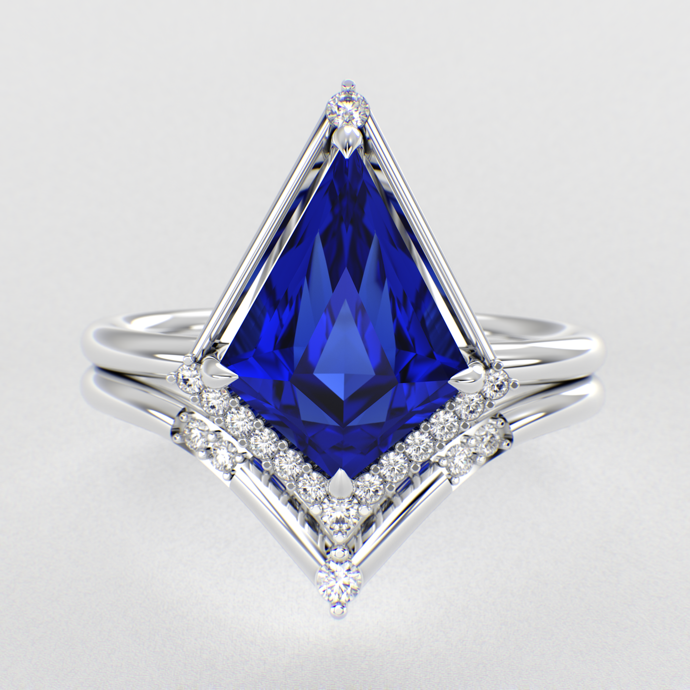 Eternal Elegance: Blue Sapphire Kite Shape Ring with Dazzling Round Brilliant Sparkle