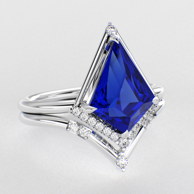 Eternal Elegance: Blue Sapphire Kite Shape Ring with Dazzling Round Brilliant Sparkle