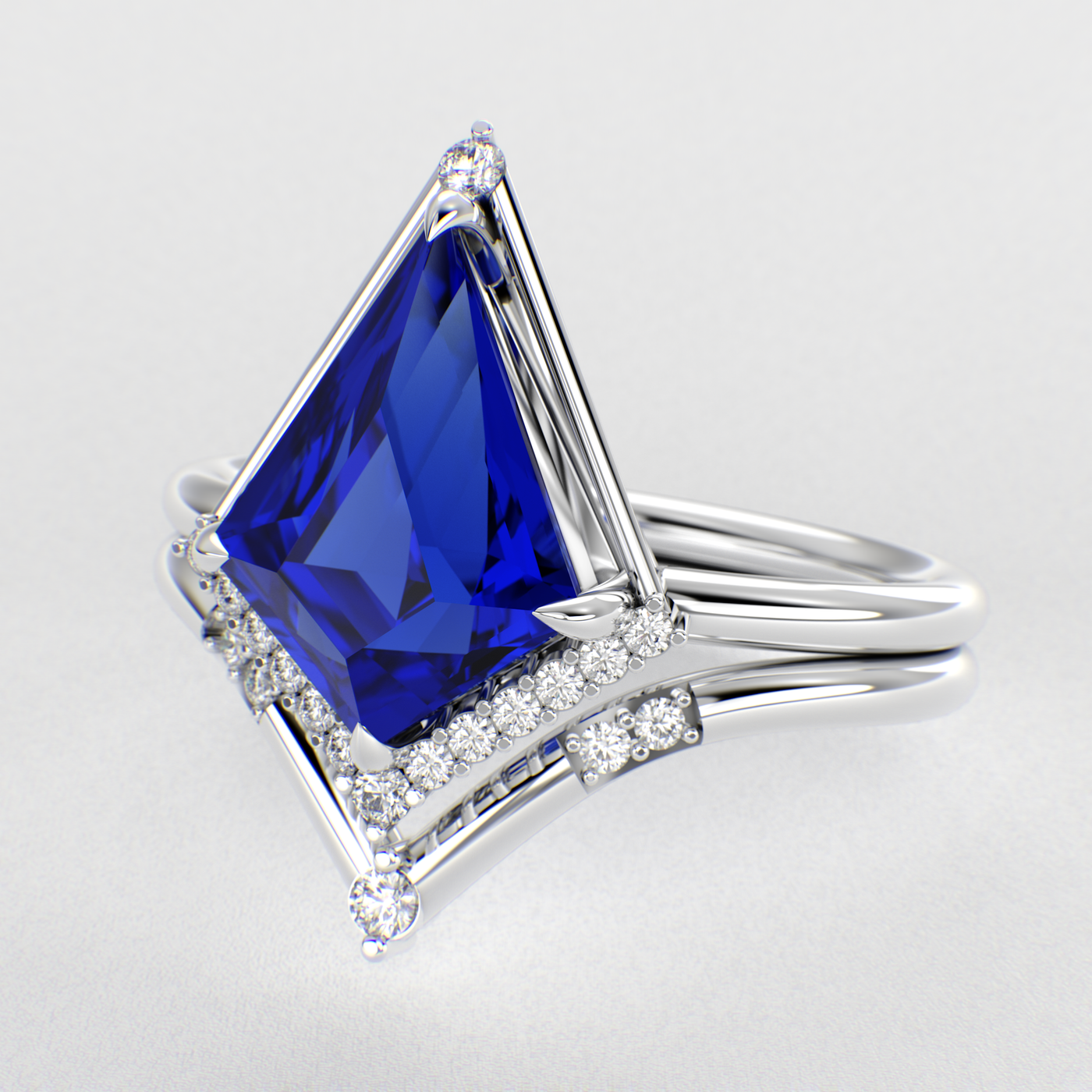 Eternal Elegance: Blue Sapphire Kite Shape Ring with Dazzling Round Brilliant Sparkle