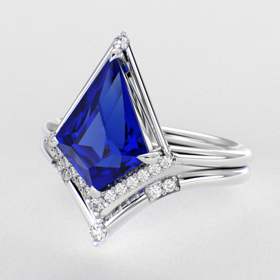 Eternal Elegance: Blue Sapphire Kite Shape Ring with Dazzling Round Brilliant Sparkle