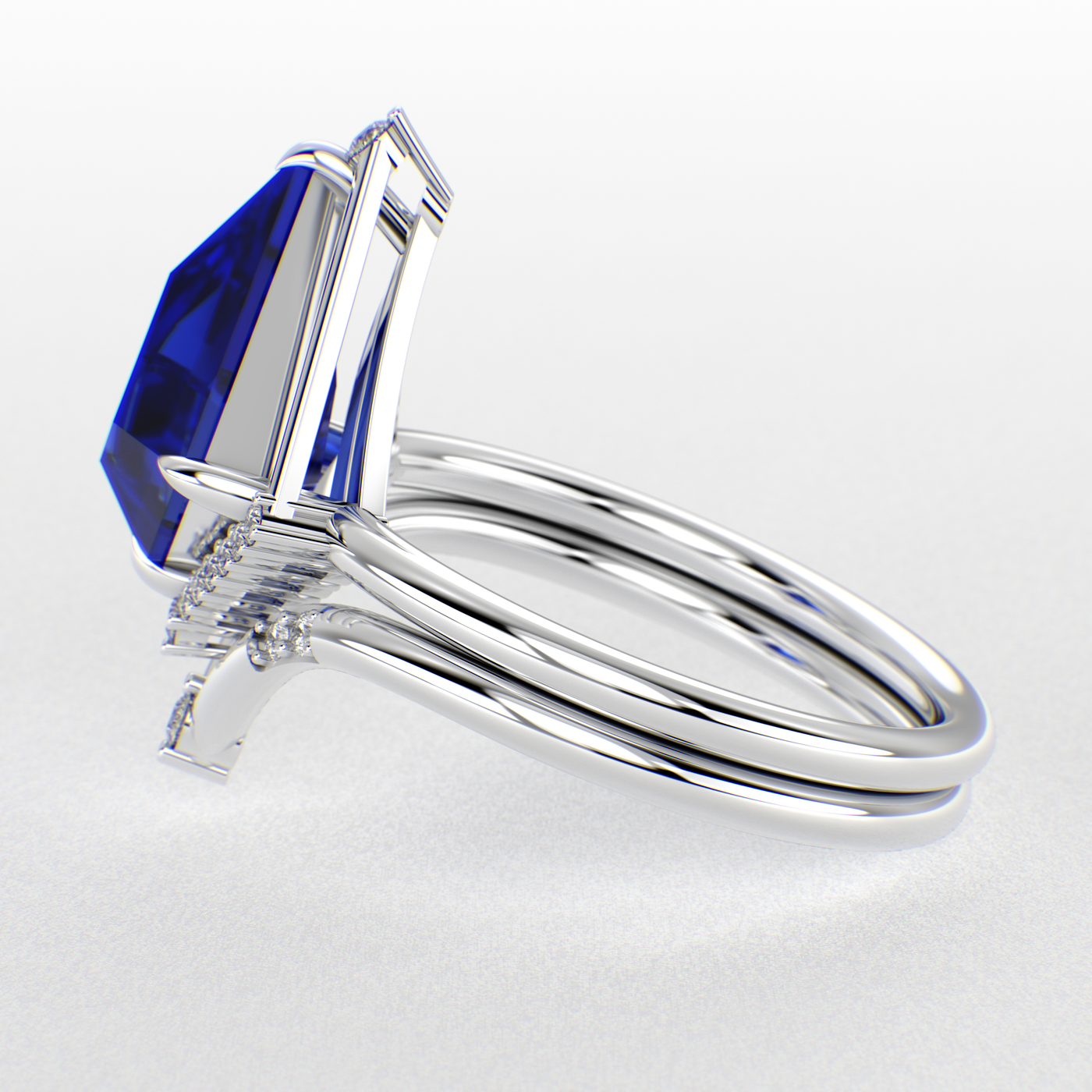 Eternal Elegance: Blue Sapphire Kite Shape Ring with Dazzling Round Brilliant Sparkle