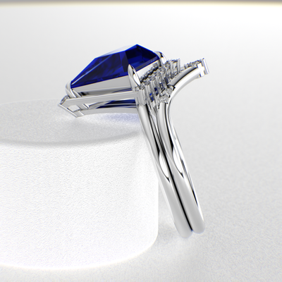 Eternal Elegance: Blue Sapphire Kite Shape Ring with Dazzling Round Brilliant Sparkle