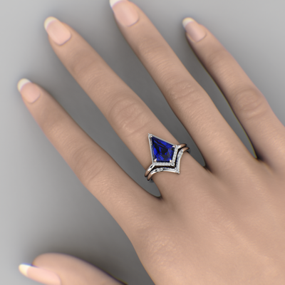 Eternal Elegance: Blue Sapphire Kite Shape Ring with Dazzling Round Brilliant Sparkle