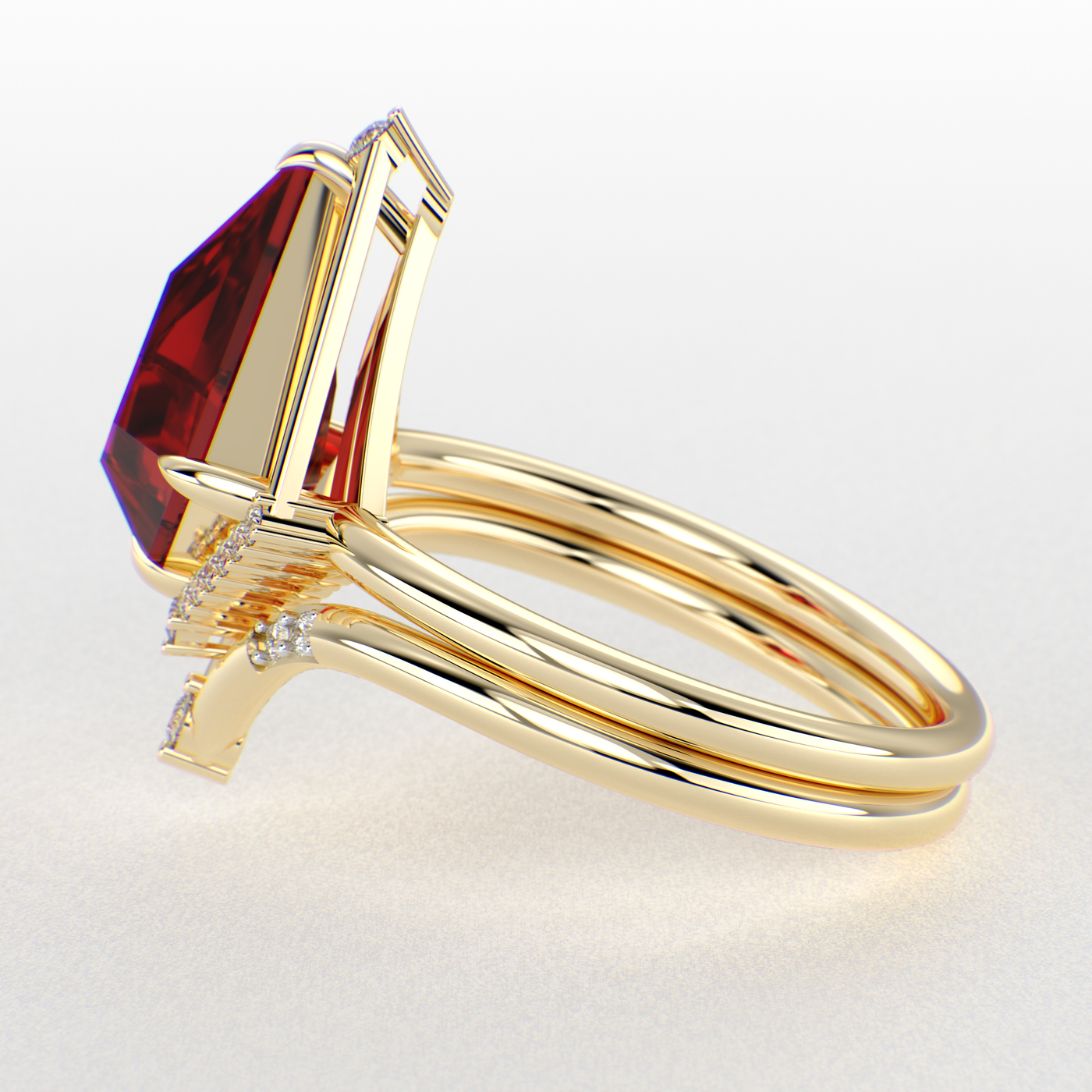 Eternal Elegance: Red Ruby Kite Shape Ring with Dazzling Round Brilliant Sparkle