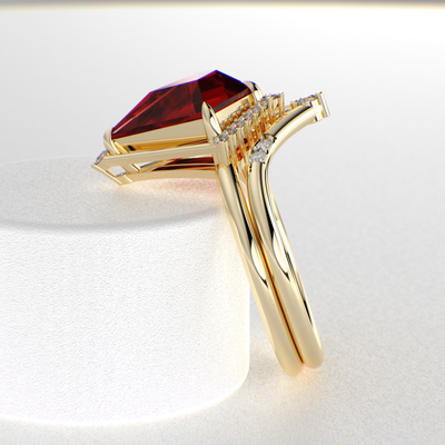 Eternal Elegance: Red Ruby Kite Shape Ring with Dazzling Round Brilliant Sparkle