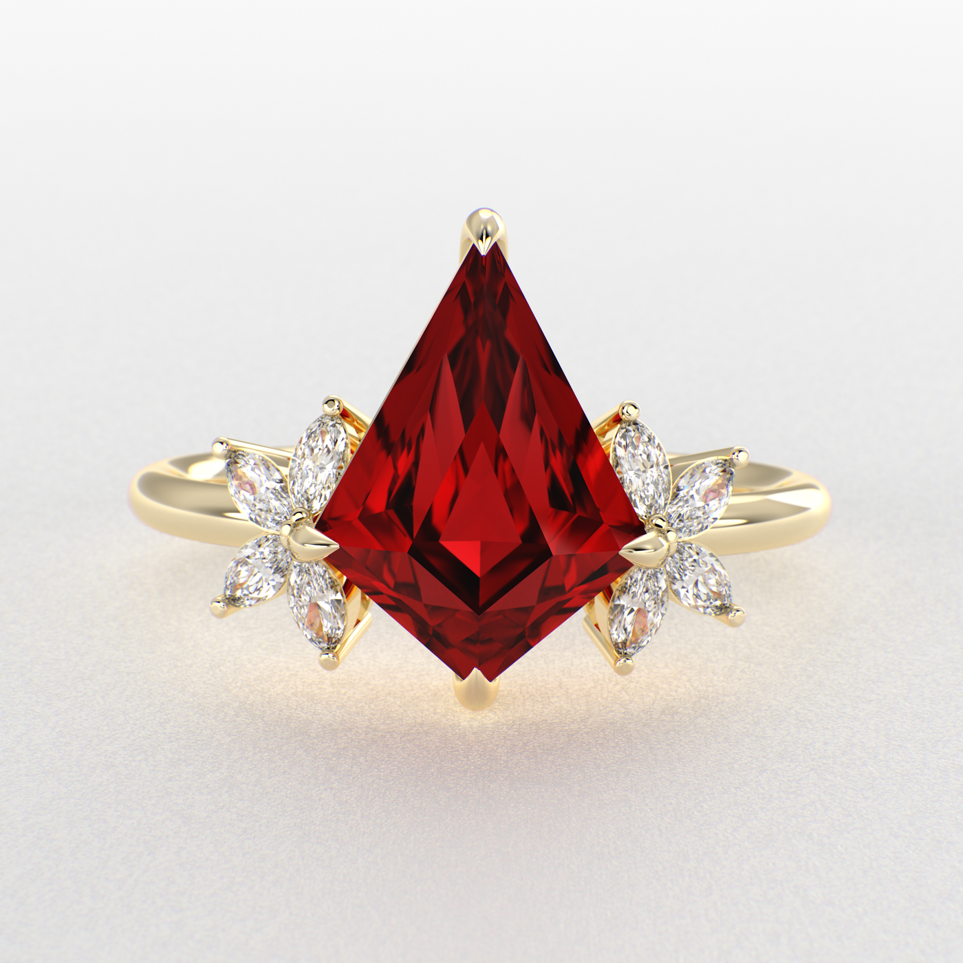 Red Ruby Kite Shape Ring: A Marquise-Enchanted Masterpiece