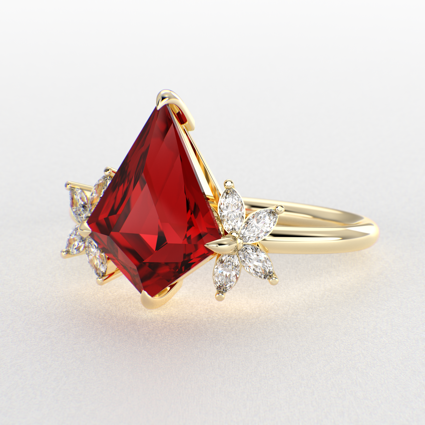 Red Ruby Kite Shape Ring: A Marquise-Enchanted Masterpiece