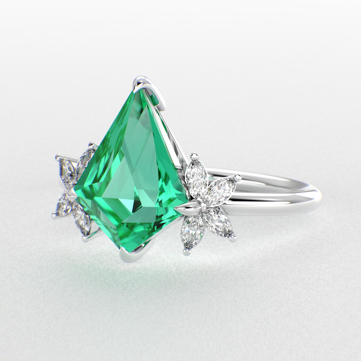 Green Emerald Kite Shape Ring: A Marquise-Enchanted Masterpiece