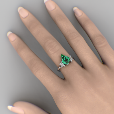 Green Emerald Kite Shape Ring: A Marquise-Enchanted Masterpiece