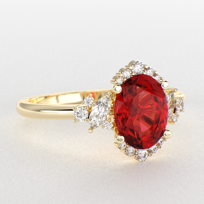 A Dazzling Trio: Red Oval Shape Ruby, Round, and Marquise Diamonds Setting New Trends