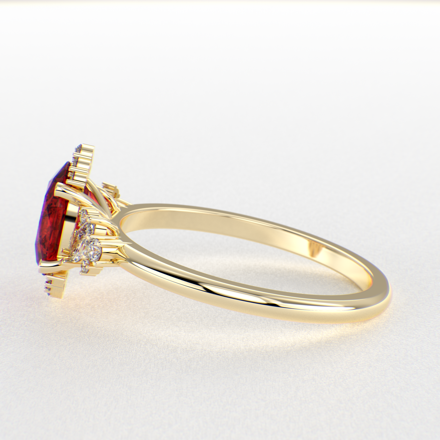 A Dazzling Trio: Red Oval Shape Ruby, Round, and Marquise Diamonds Setting New Trends