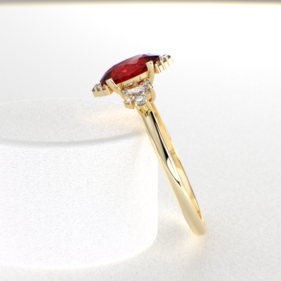 A Dazzling Trio: Red Oval Shape Ruby, Round, and Marquise Diamonds Setting New Trends